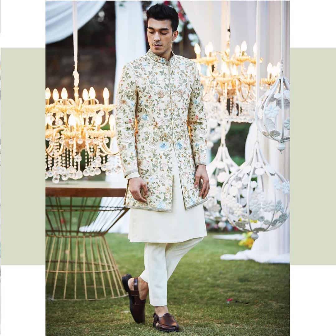 ↓ 11 – Front Slit Sherwani With Long Kurta And Pants