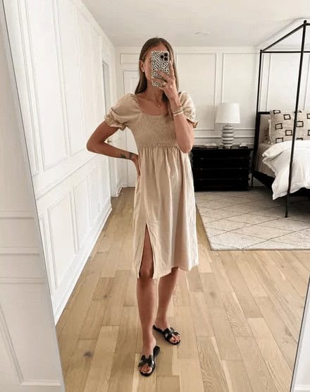 16 – Go For A Simple Knee-Length Dress And Pair It With Sandles