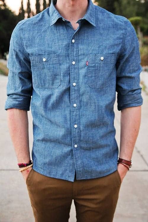 ↓ 19 – How to Wear Khaki with Denim Shirt