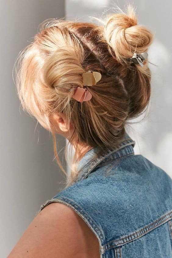 13 – Space Bun Style With Mini Claw Clips