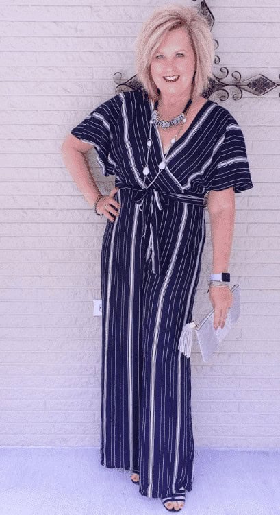 ↓ 7 – Striped, Wrap-Top Jumpsuit