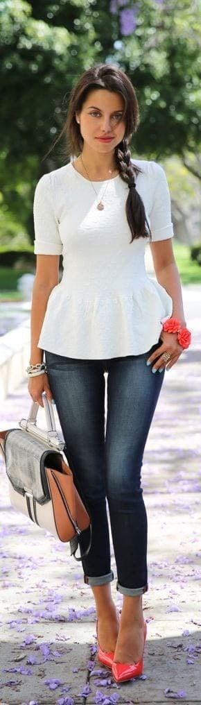 ↓ 12. Peplum Top with Denims