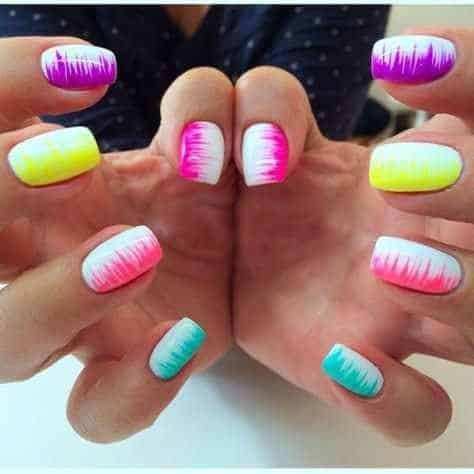 White Nail Art with Neon Color