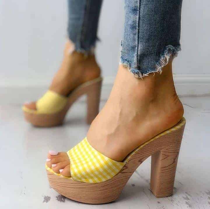 ↓ 5. Plaid Yellow Heels