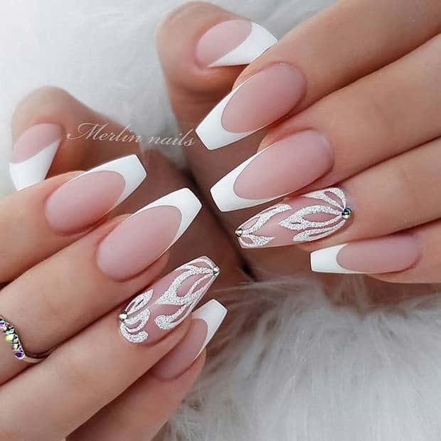 Glittery White Nail Art