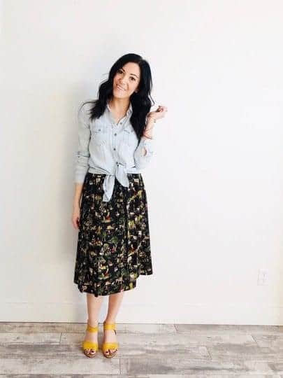 ↓ 42 – Denim Shirts With Printed Skirts