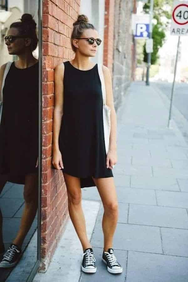 6 – Black Dress Paired With Converse Shoes