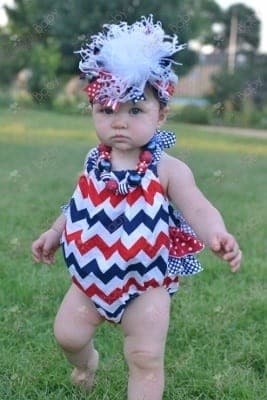 ↓10- Red, White & Blue Chevron Bubble romper Halter Outfit