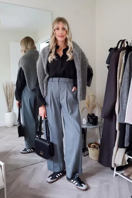 18 – Grey Pleated Pants With a Black Button Down