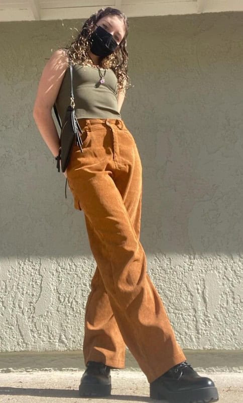 7 – Deep Mustard Pants with Sage Top