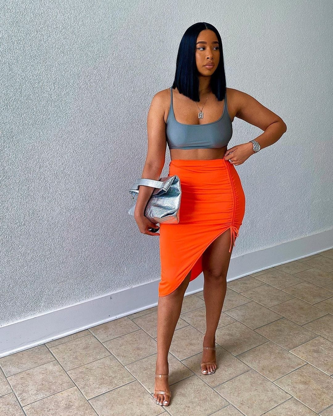 15 – Bright Orange Asymmetrical Skirt