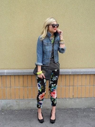 ↓ 53 – Floral Pants With Denim Jacket