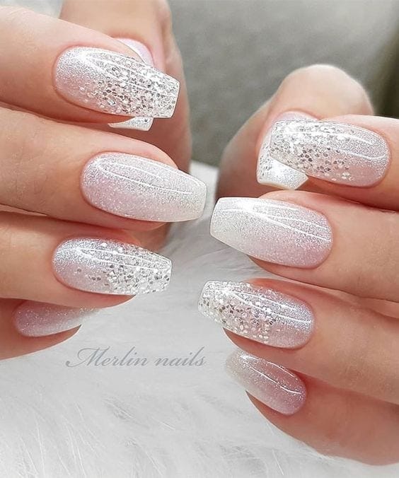 Glittery White Nail Art