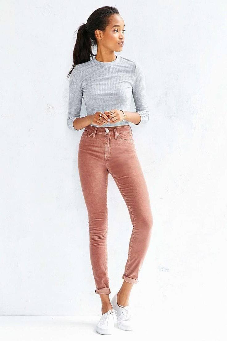 #2- Casual look with Tan cords and a Crop top