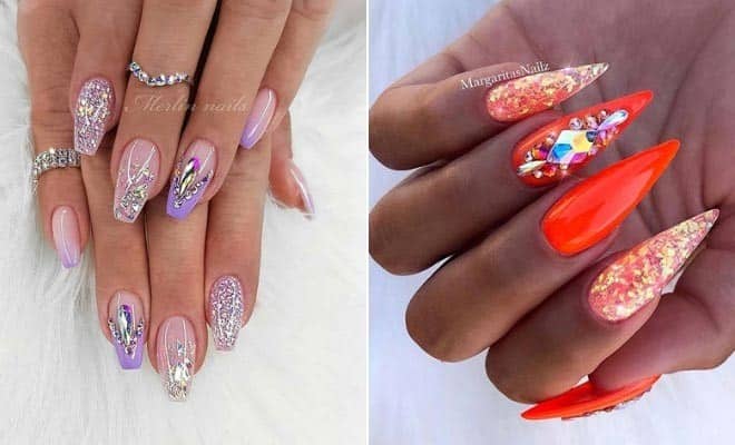 10 – Glitter Nails With Crystals