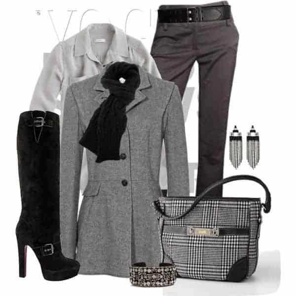 35 – Black Long Boots With Grey Coat