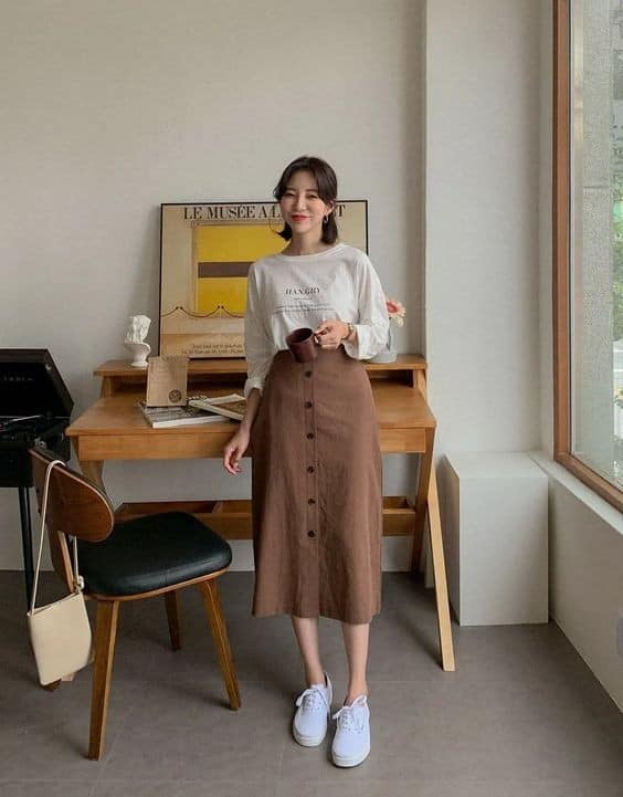 13 – Stay on the Formal Side with a Long Brown Skirt