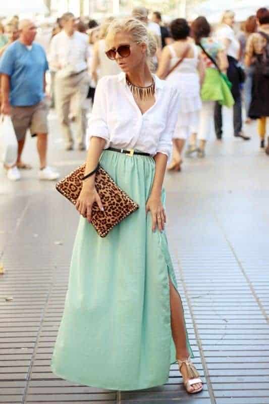 1 – Mint green Side Slit Skirt Outfit