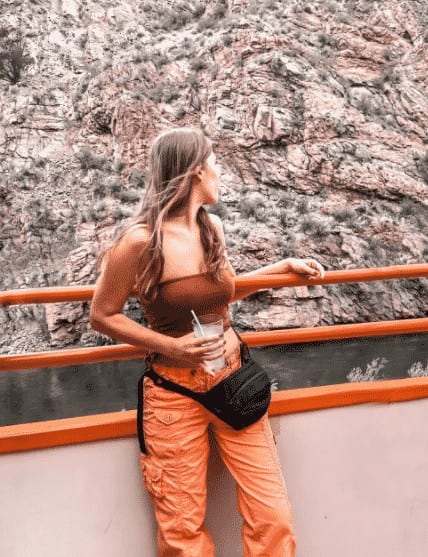 5 – Orange Cargo Pants with a Tube Top