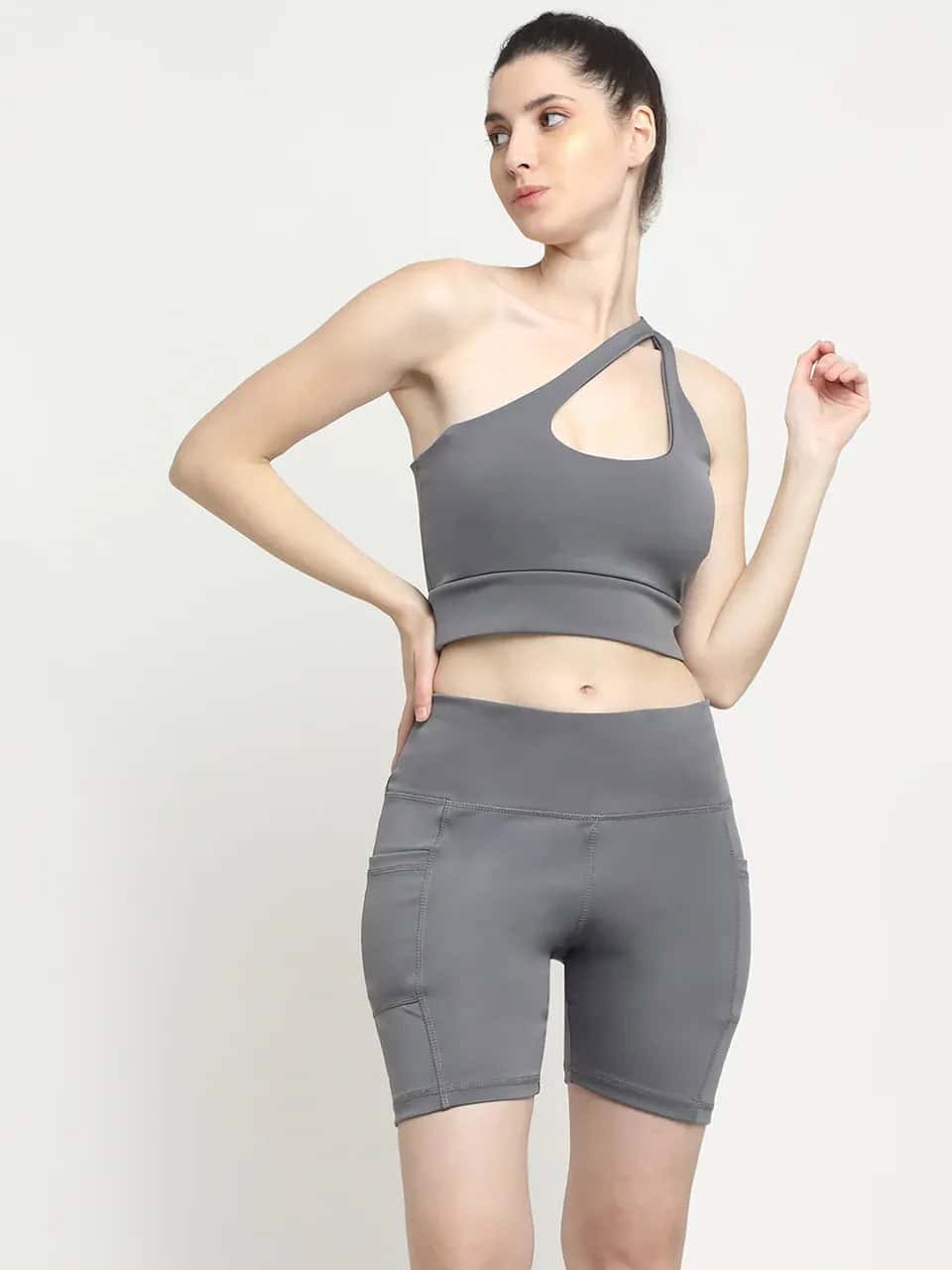 Pair Grey Shorts with Matching Sports Bra