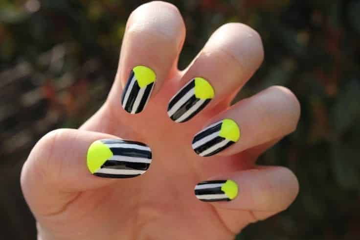 White Nail Art with Neon Color