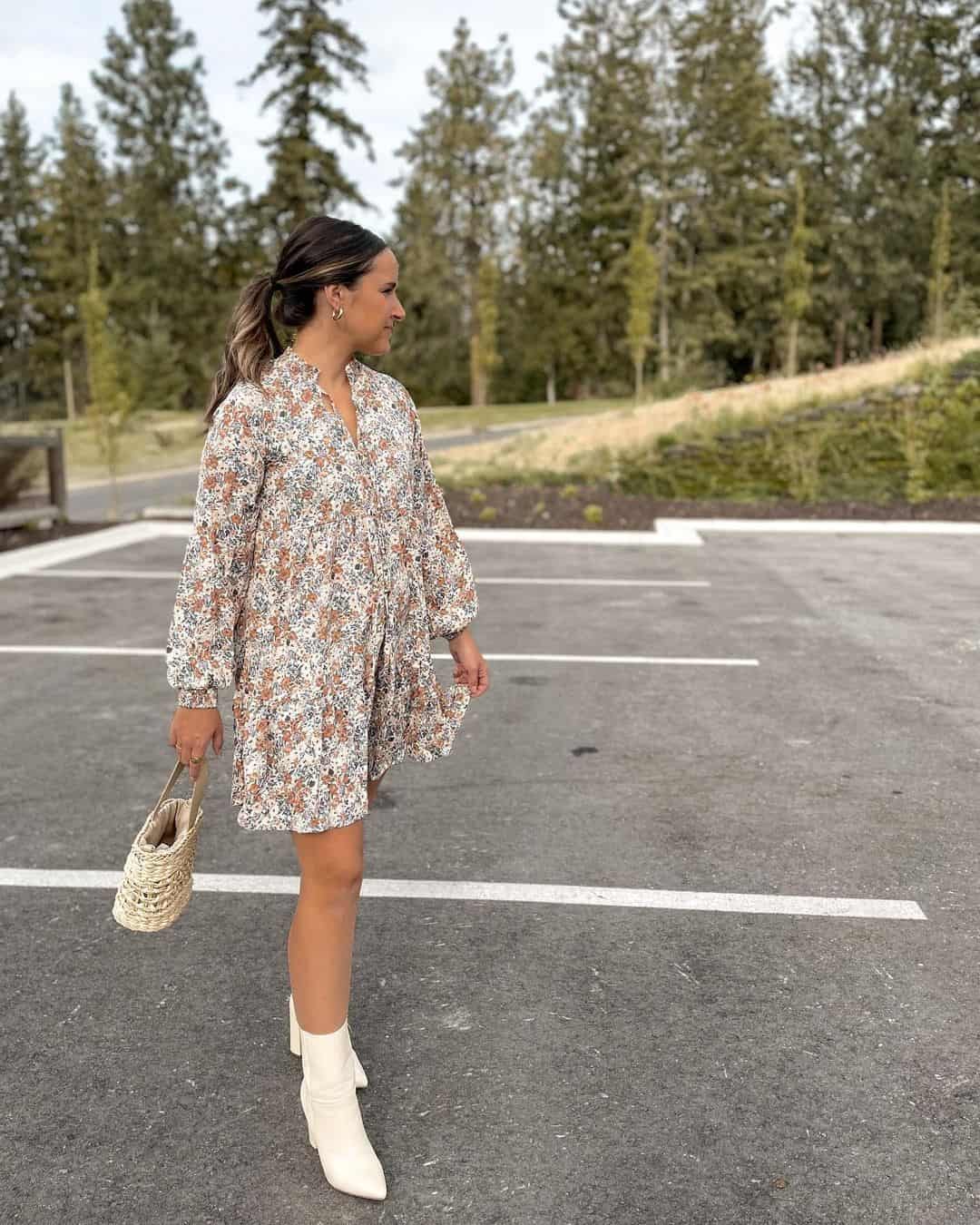 14 – White Boots With A Floral Dress