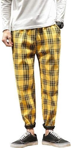 ↓ 44 – Yellow Plaid Pants  For Short Men