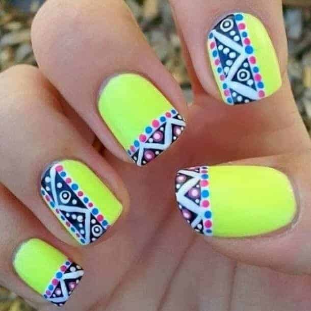 White Nail Art with Neon Color