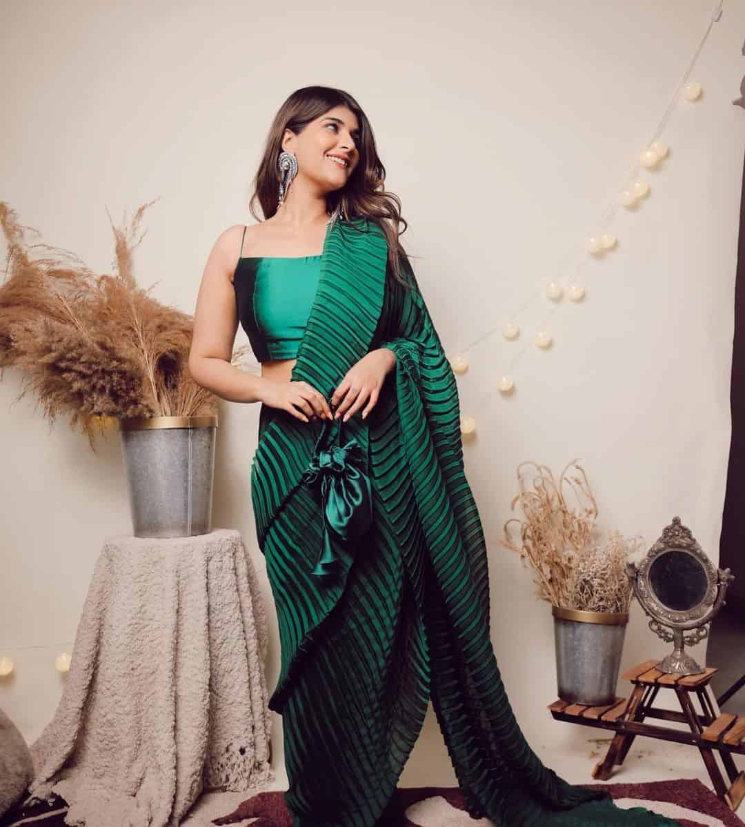 1 – The Ultimate Raksha Bandhan Outfit: Emerald Pleated Saree