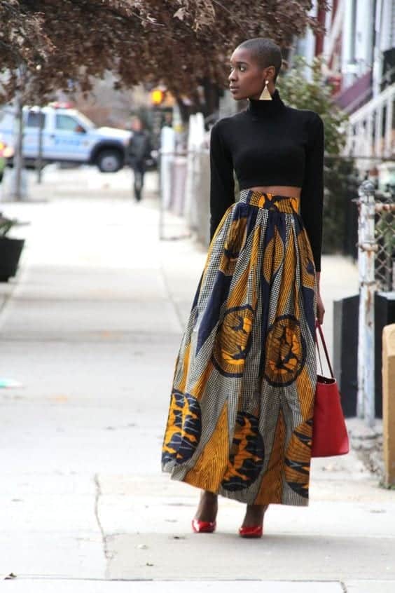 ↓ 15 – Kitenge Skirt With Black Top