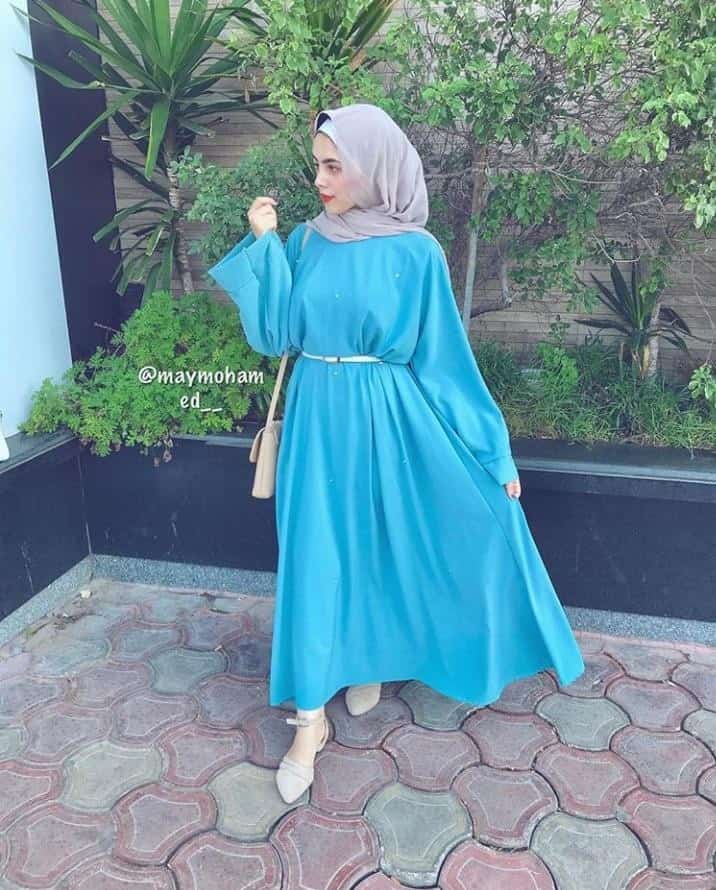 ↓ 38. Aqua Blue Abaya With Belt