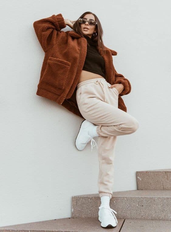 4 – Joggers Pants With Brown Fleece Coat