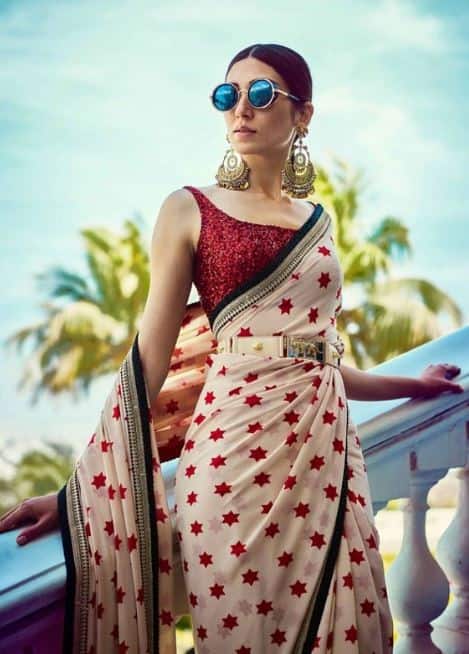 19 – Modern Saree Look with Chunky Jewelry