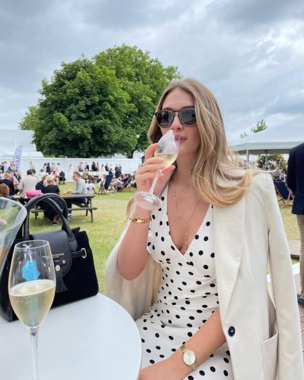 2 – White Polka Dot Dress With Cream Blazer