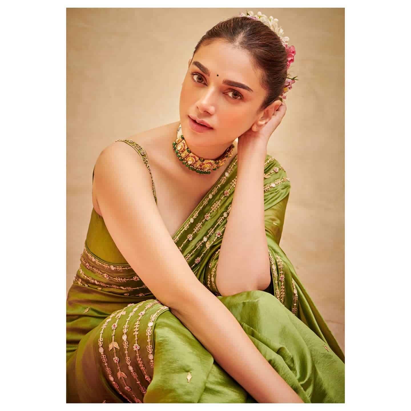 3 – Aditi Rao Hydari In An Olive Green Organza Saree