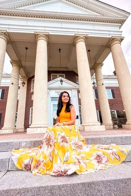 14 – Green Floral Skirt With A Mustard Top