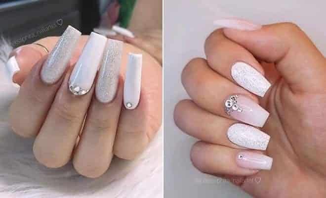 Glittery White Nail Art