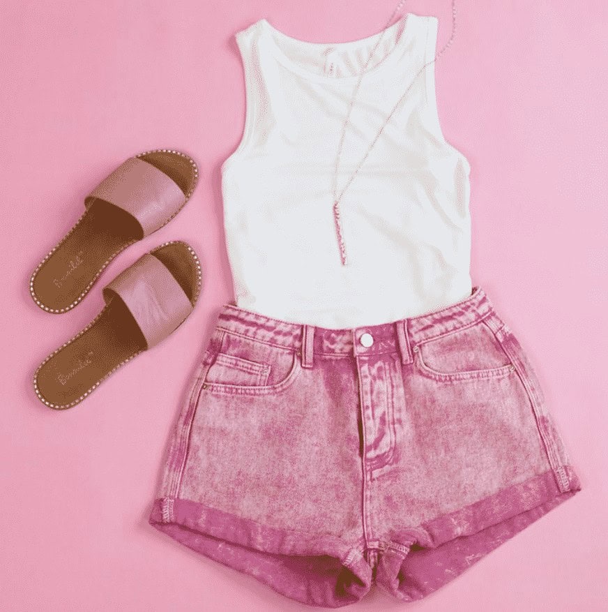 35 – Hot Pink Denim With Plain Tank Top