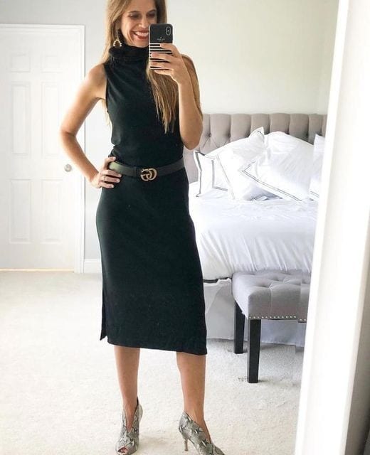 19 – Black Turtleneck Top With A Bodycon Skirt And A Belt