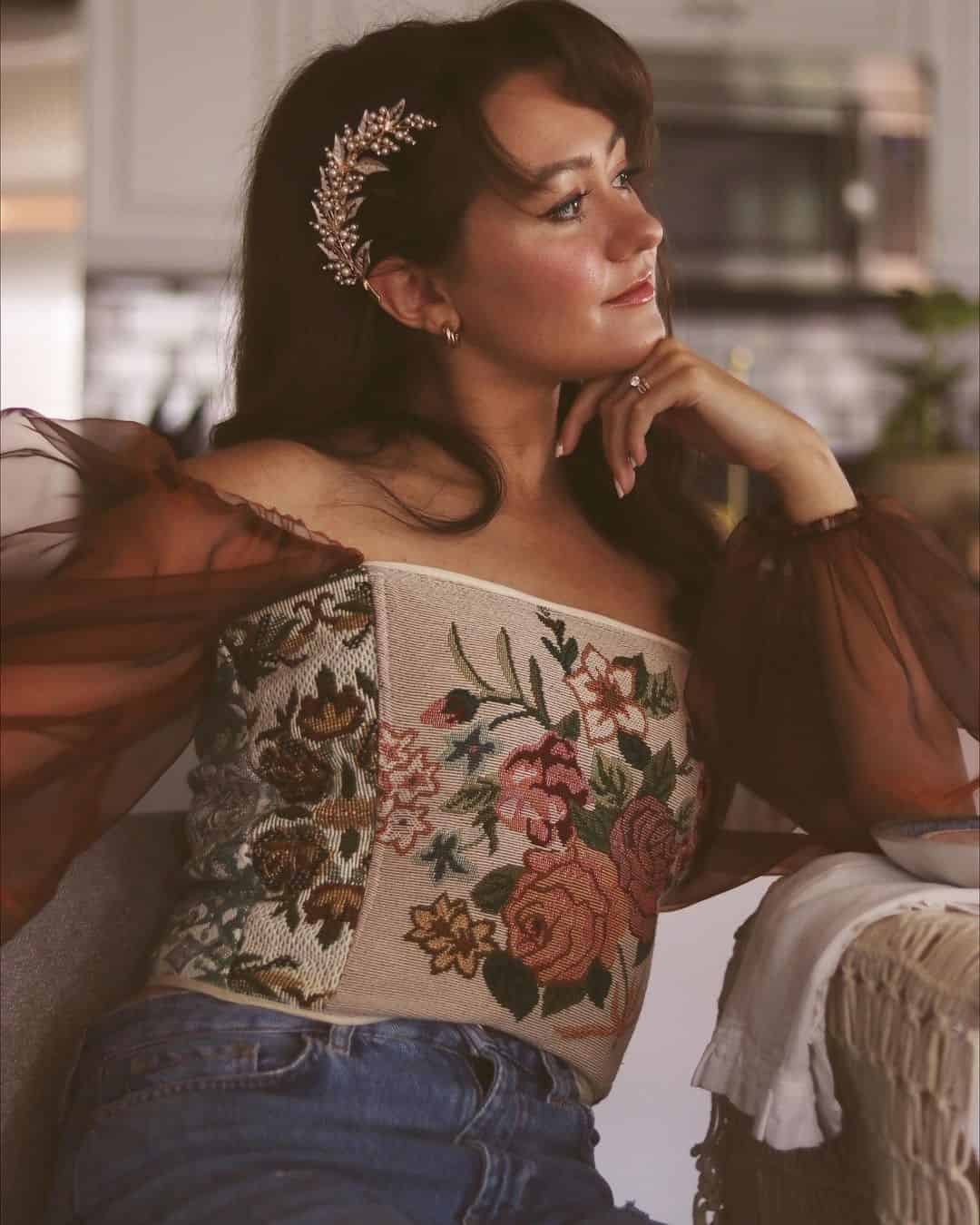 15 – Off-shoulder Top with Statement Hair Piece