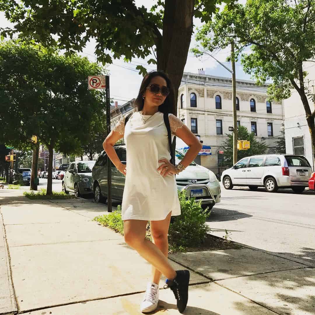 12 – White Midi Dress With Sneakers