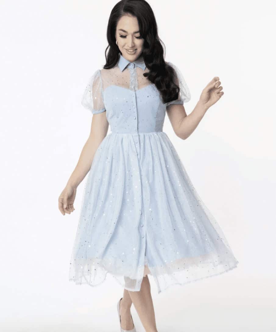 5 – Collared Mesh Dress With Glass Slippers For A Dreamy Outfit