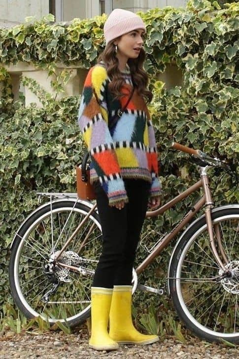 10 – Rainbow block sweater with black tights