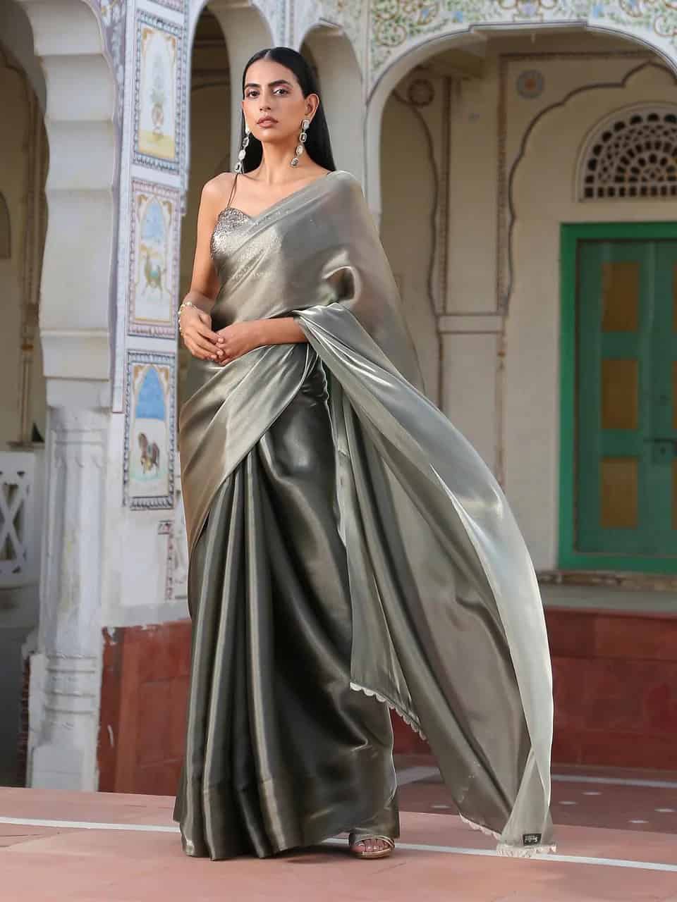 Style a Grey Saree with Sequins Crop Top