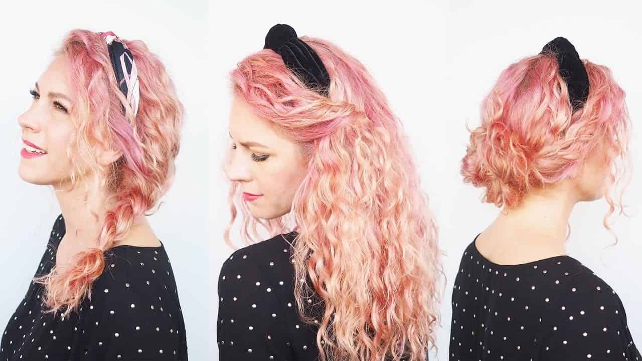 ↓ 47 – Headband Hairstyle for Medium Curly Hair