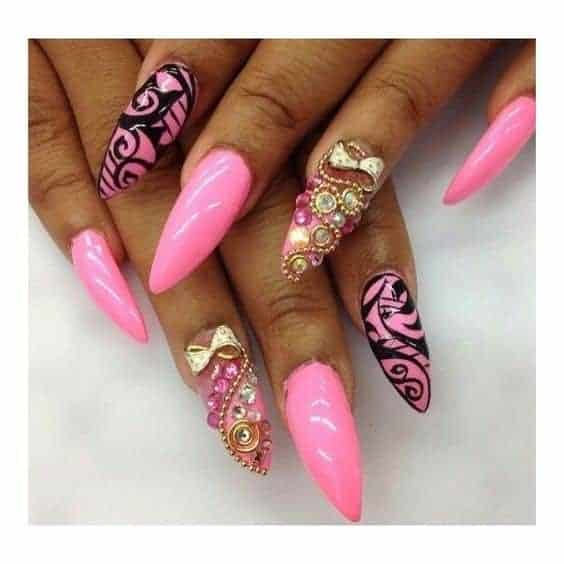 46 – Pink Rhinestone Nails