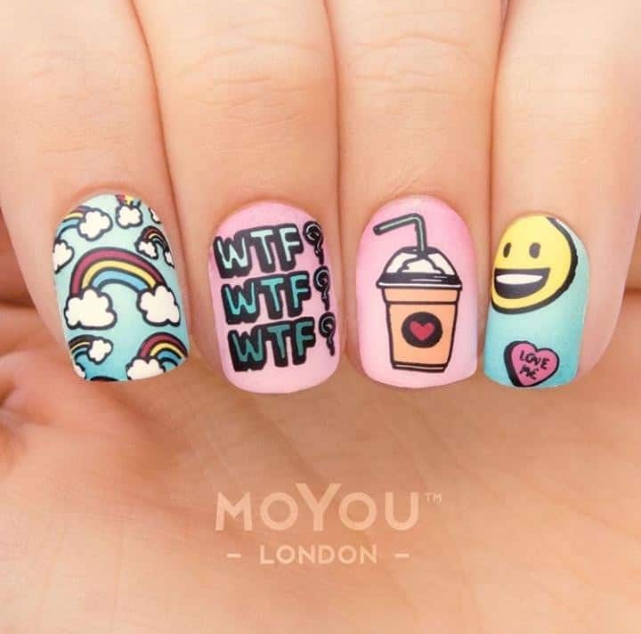 ↓ 46. Cute Emoji Nails