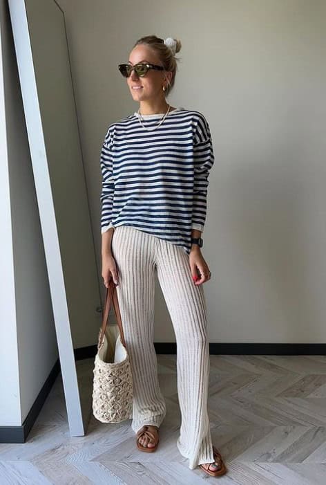 5 – Striped Top And Pants With Tote Bag