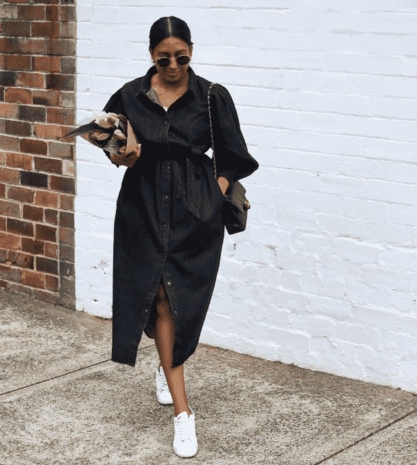 1 – Styling A Black Denim Button Down Dress