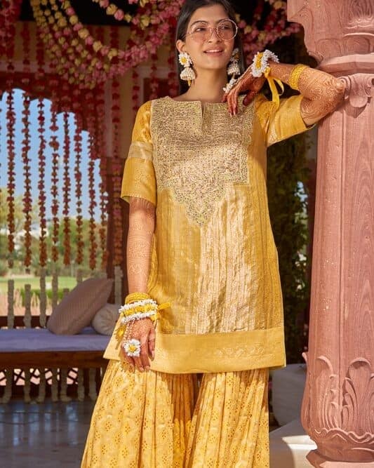 Gharara Suit Paired with Vintage Shades